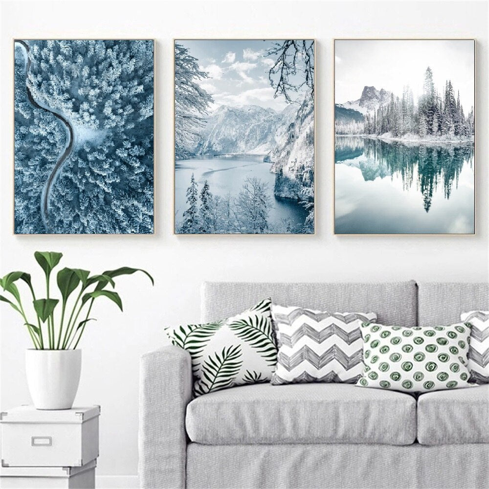 Snow Mountain Forest Winter Canvas Art