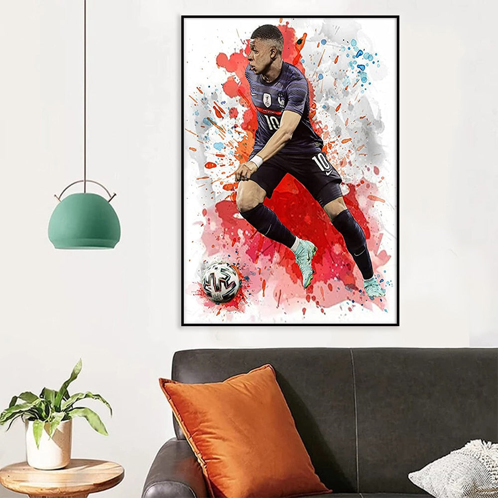 Watercolor Soccer Star Football Wall Art Canvas