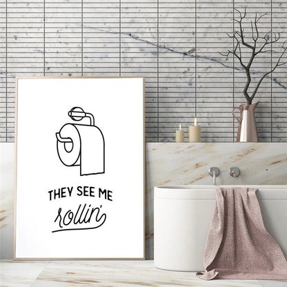 Funny Toilet Bathroom Wall Art Canvas