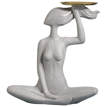 Female Yoga Statue with Tray