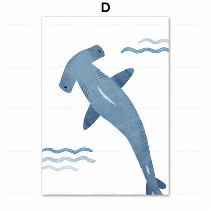 Whale Dolphin Sea Turtle Fish Coral Nursery Room Canvas Art