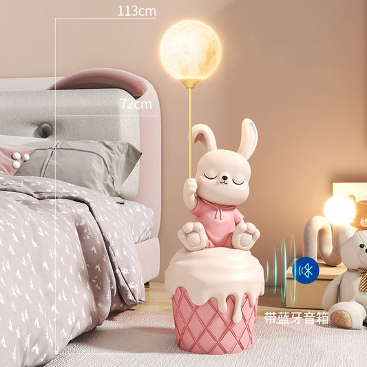 Cute Bunny Statue with Light and Bluetooth Speaker