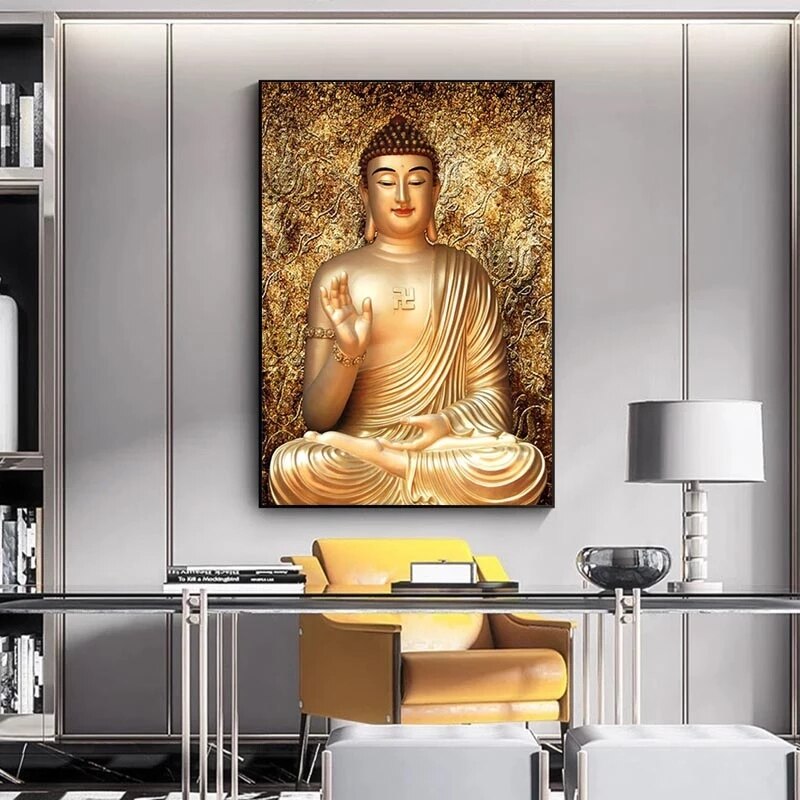 Luxurious Golden Buddha Statue Canvas Art