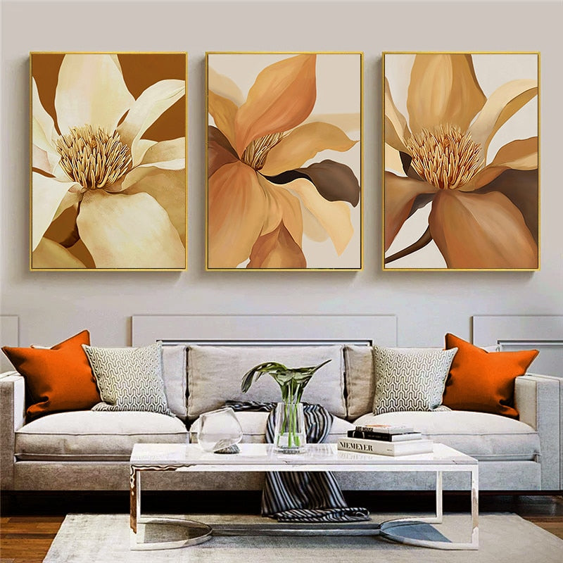 Beige Orange Peony Flower Canvas Art