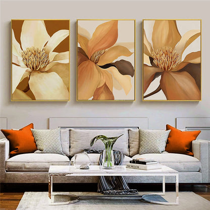 Beige Orange Peony Flower Canvas Art