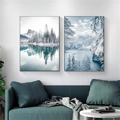 Snow Mountain Forest Winter Canvas Art