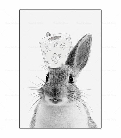 Black and White Animal Funny Bathroom Canvas Art