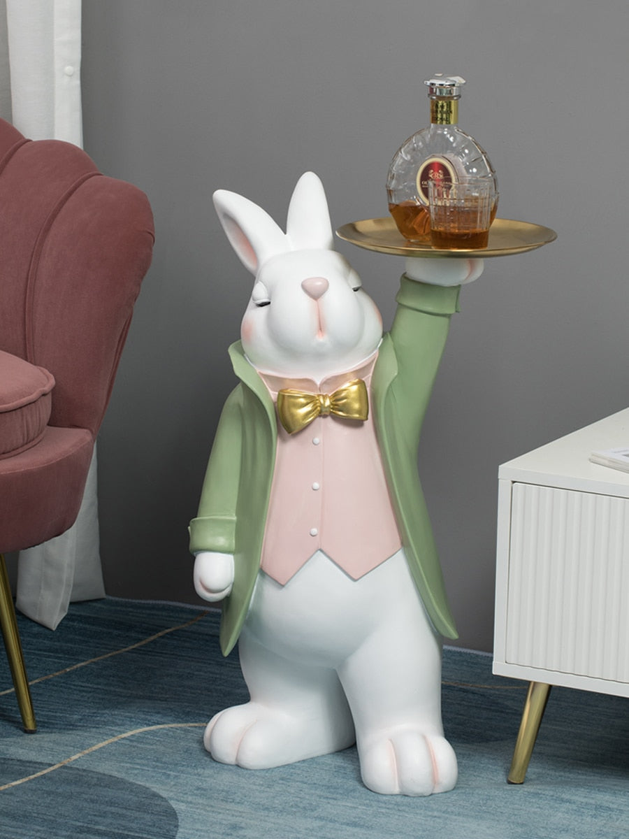 Rabbit Butler with Tray Large Statue