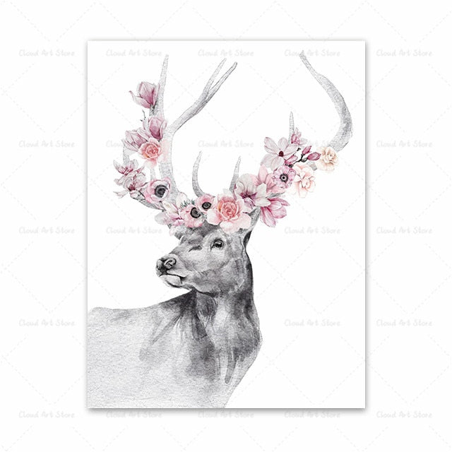 Horse Bunny Llama Giraffe Cat and Flowers Wall Art Canvas