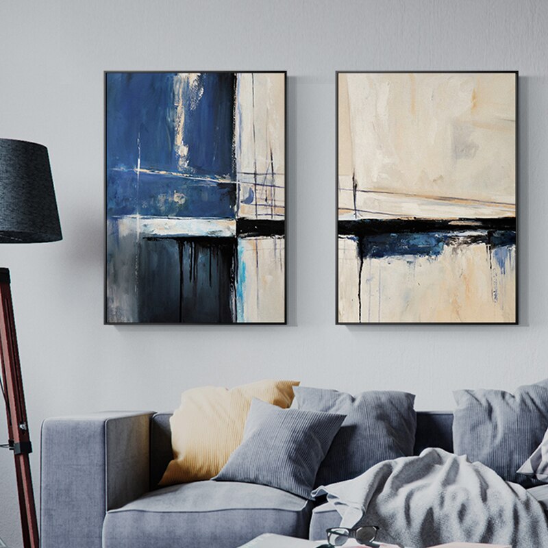 Abstract Blue White Black Canvas Art