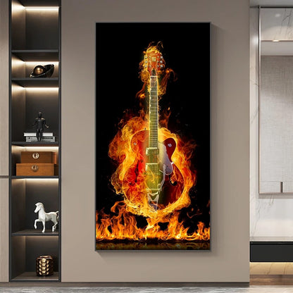 Burning Electric Guitar Canvas Art