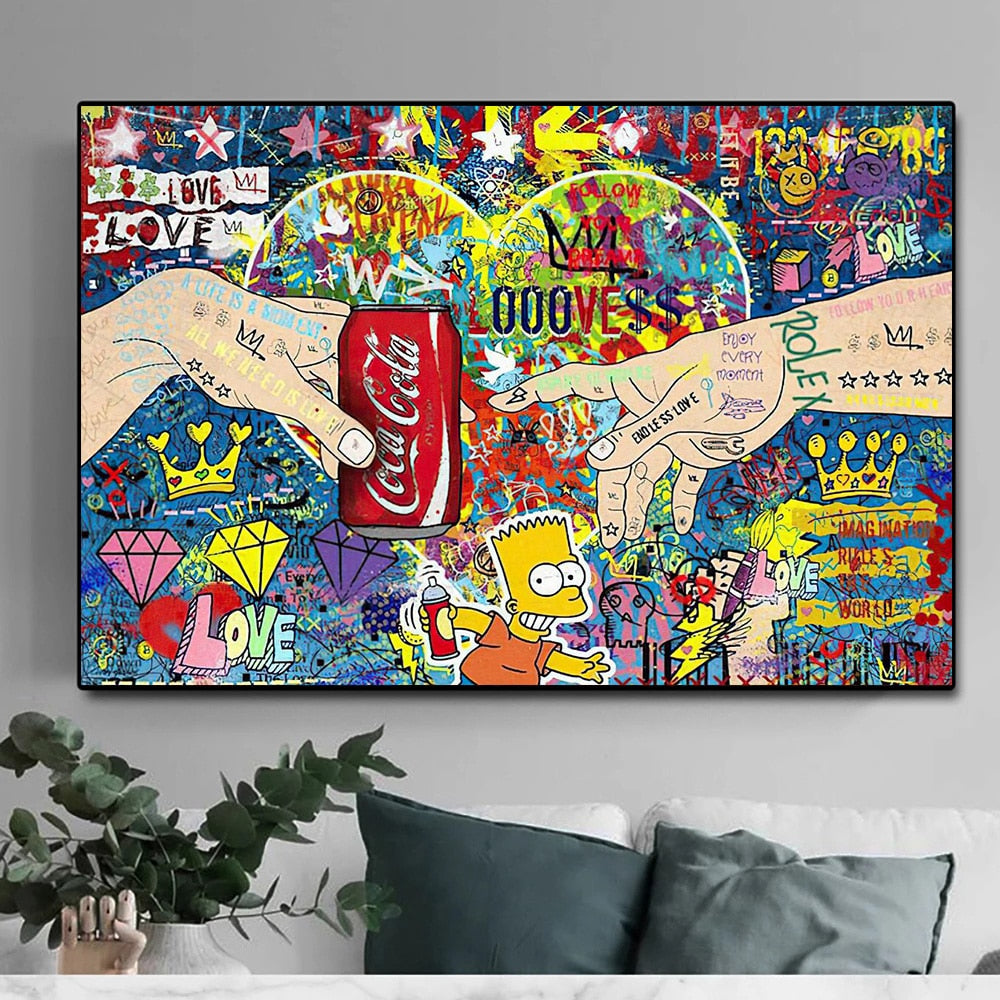 Graffiti The Creation Of Adam Cola Canvas Art