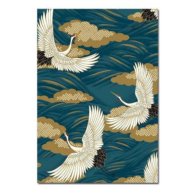 Chinese Style Golden Crane Canvas Art