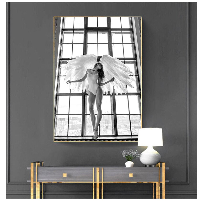 Black and White Sexy Angel Canvas Art