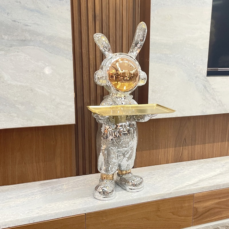 Disco Ball Astronaut Rabbit Big Statue Tray