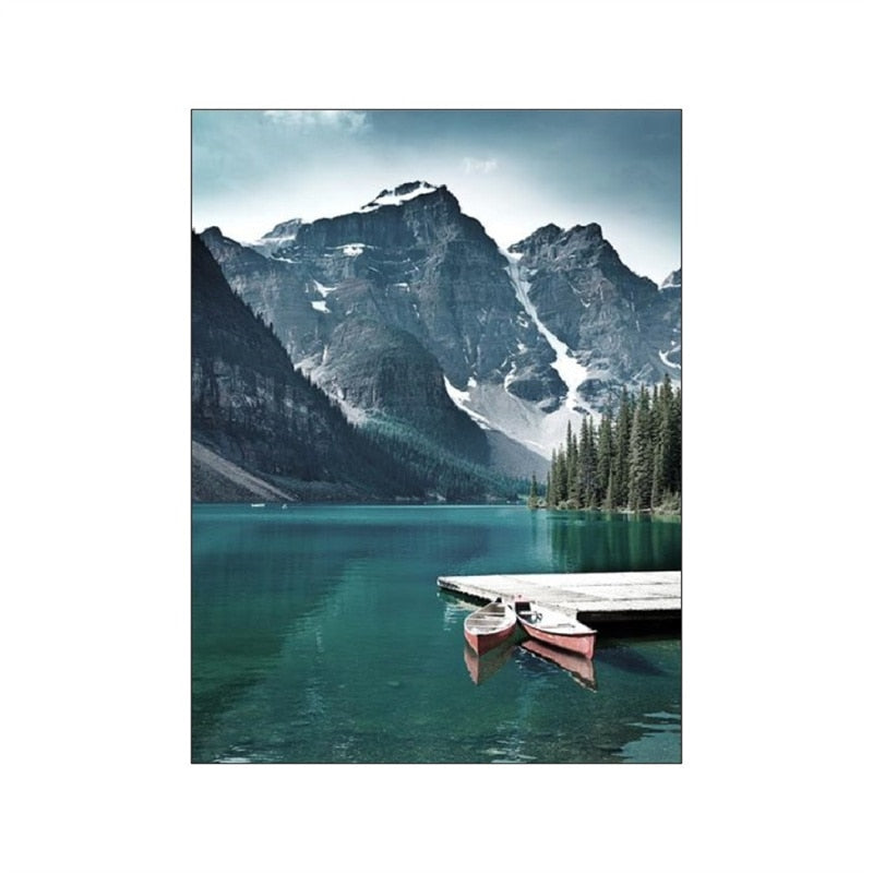 Nordic Aurora Lake Mountain Canvas Art