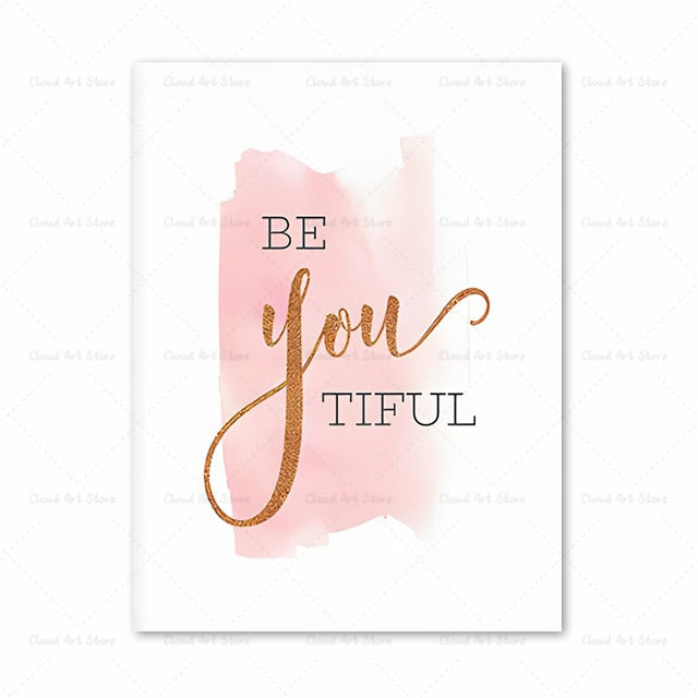 Pink Heart Feather Motivational Canvas Art