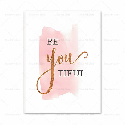 Pink Heart Feather Motivational Canvas Art