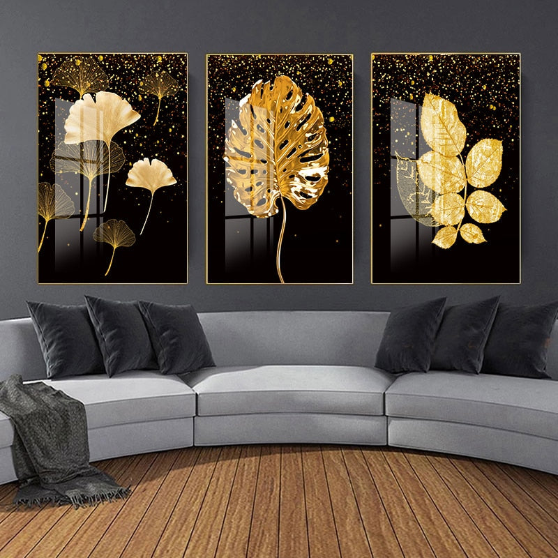 Black Gold Ginkgo Leaf Canvas Art