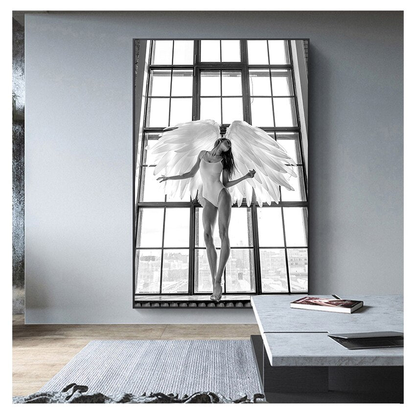 Black and White Sexy Angel Canvas Art