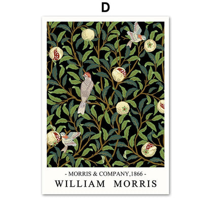 William Morris Plant Leaf Bird Botanical Wall Art Canvas