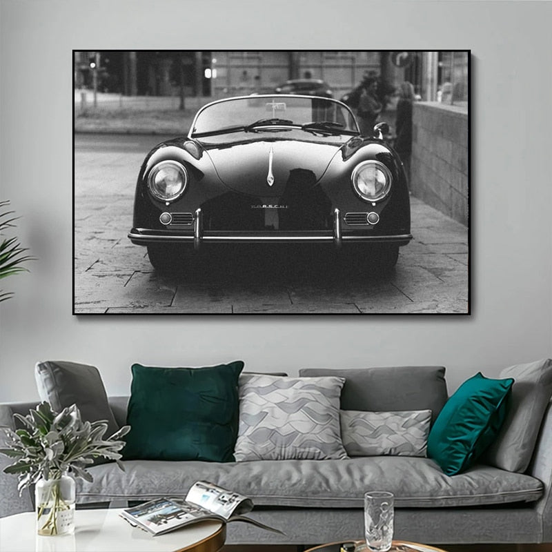 Black and White Porsche 356 Classic Car Canvas Art