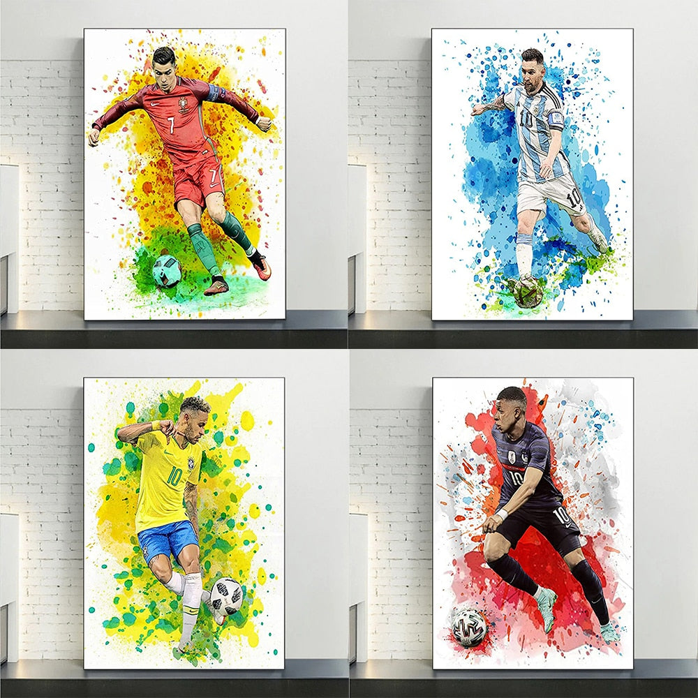 Watercolor Soccer Star Football Wall Art Canvas