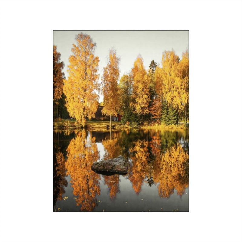 Autumn Forest Pumpkin Maple Leaves Canvas Art