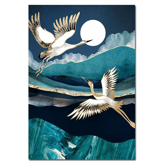 Chinese Style Golden Crane Canvas Art