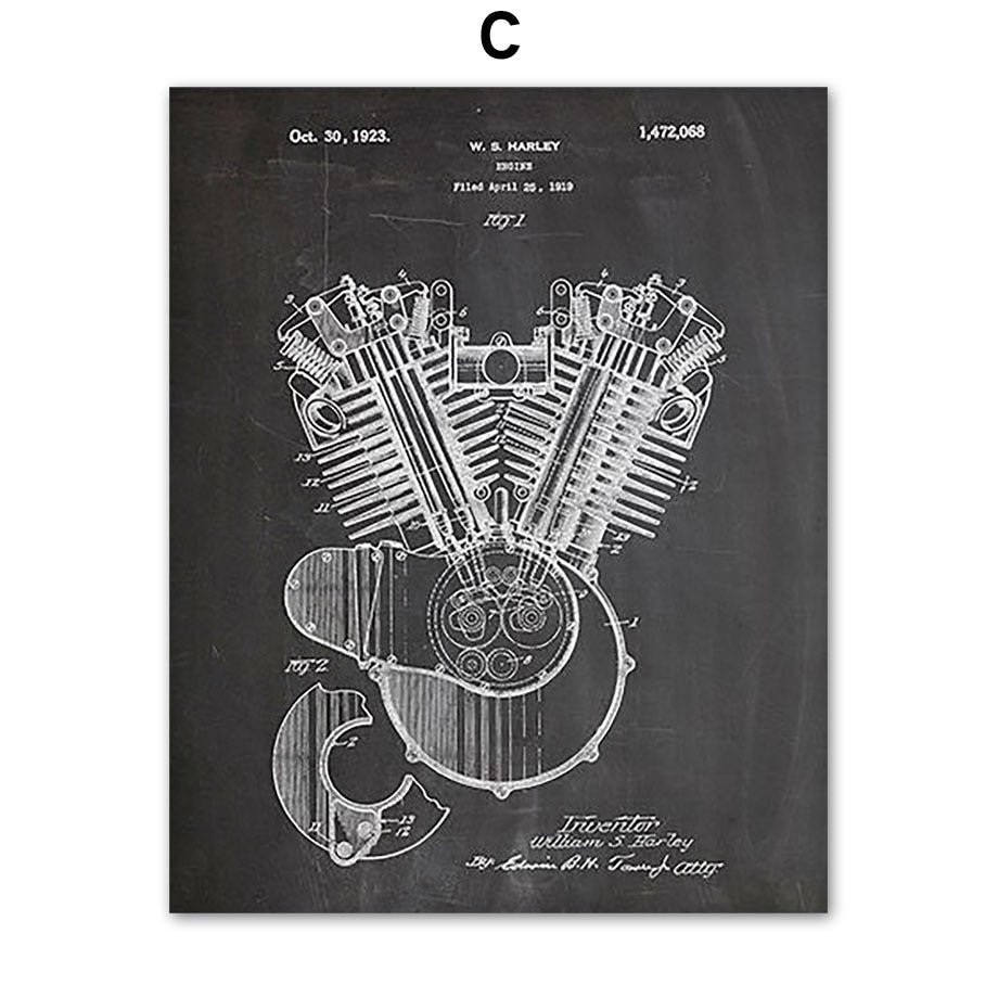 Motorcycle Parts Engine Canvas Art