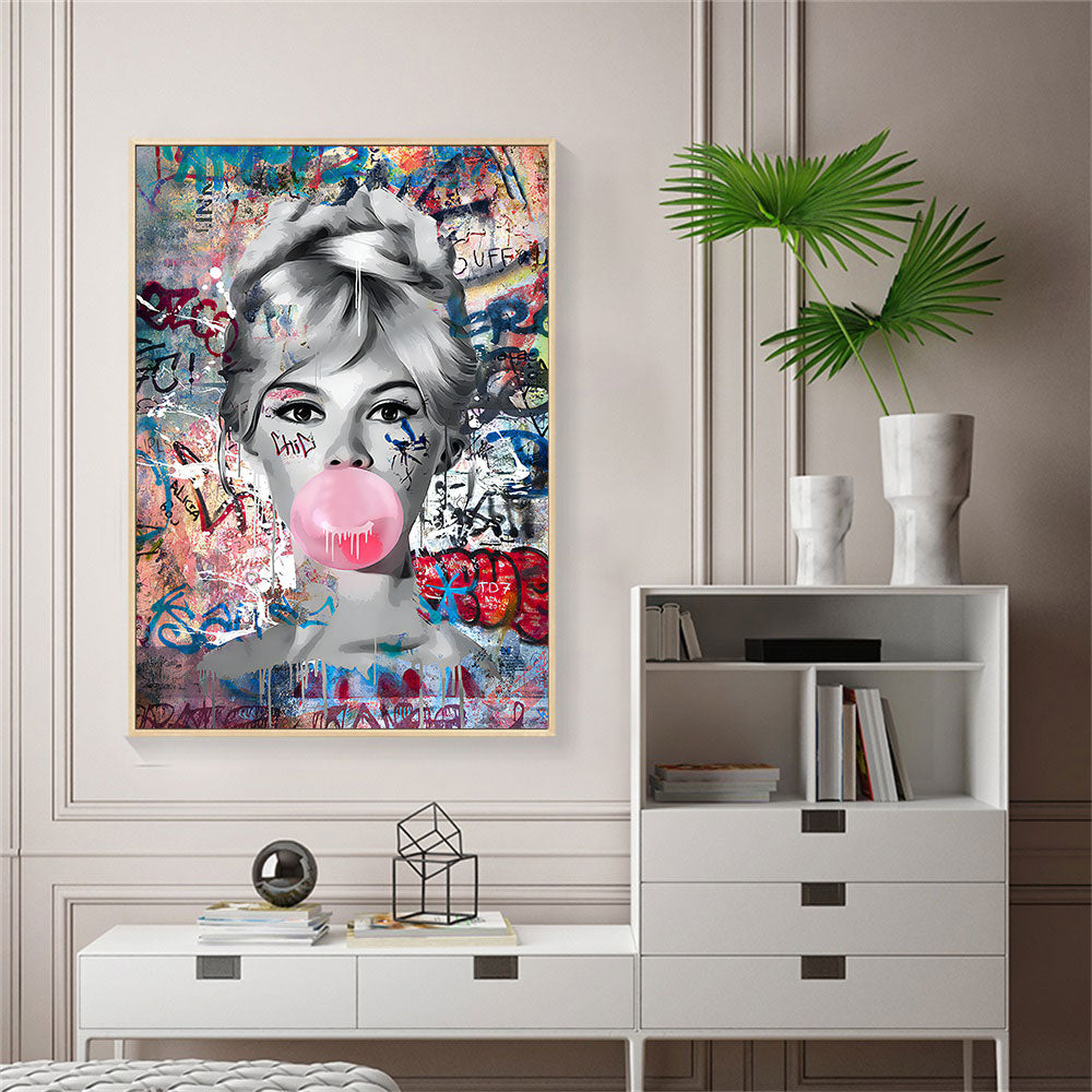 Marilyn Monroe And Audrey Hepburn Pink Bubble Graffiti Pop Art Canvas