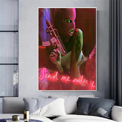 Sexy Masked Girl with Gun Canvas Art