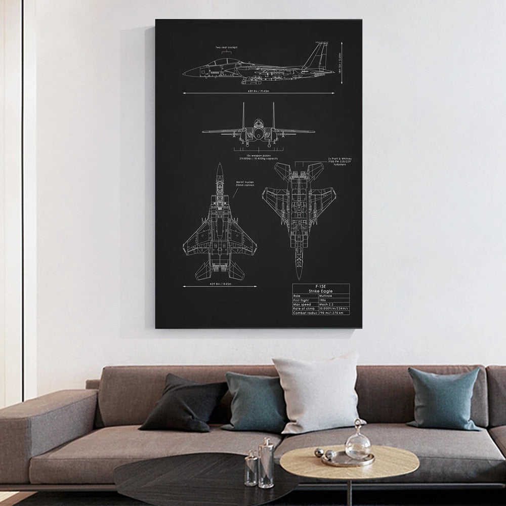 Aircraft Assembly Blueprint Canvas Art