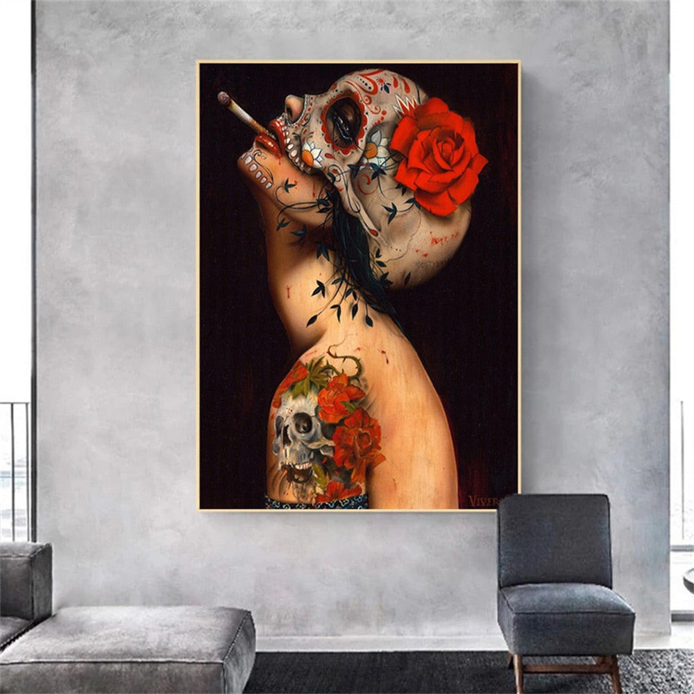 Dark Wind Skull Beauty Canvas Art