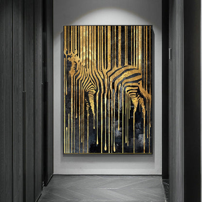 Zebra Golden Line Canvas Art