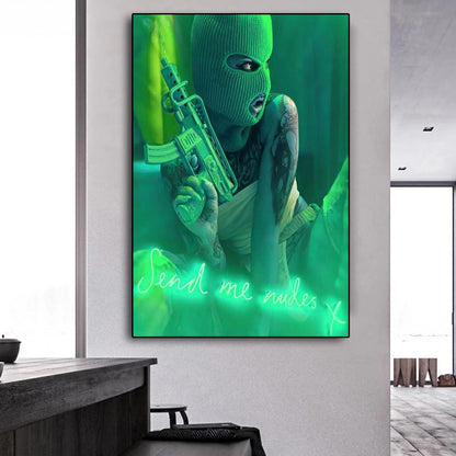 Sexy Masked Girl with Gun Canvas Art