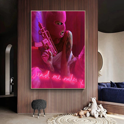 Sexy Masked Girl with Gun Canvas Art