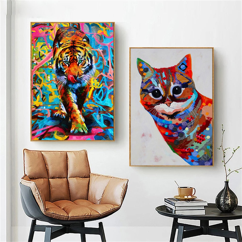 Colorful Tiger Graffiti Canvas Art