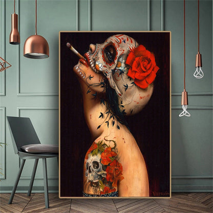 Dark Wind Skull Beauty Canvas Art