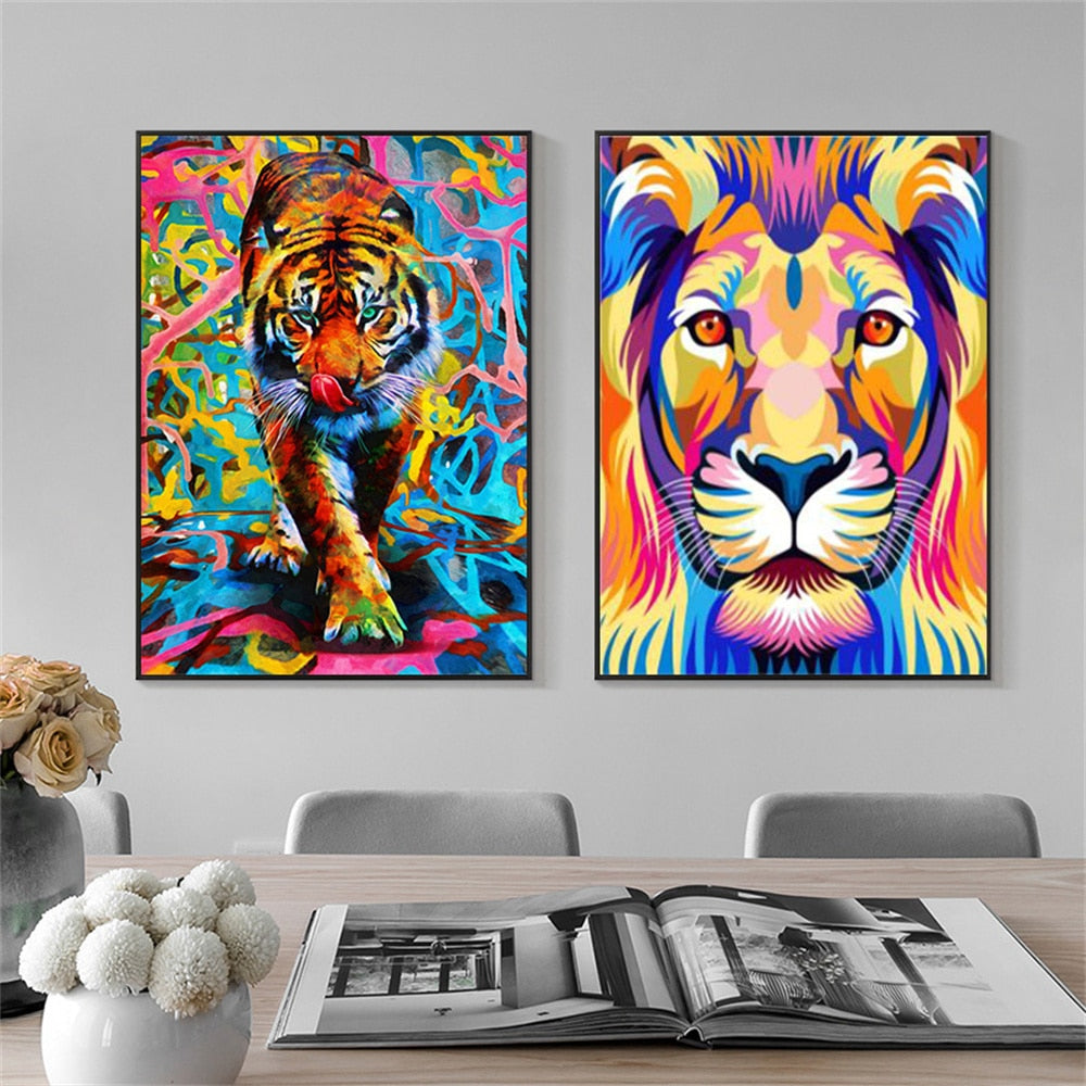 Colorful Tiger Graffiti Canvas Art