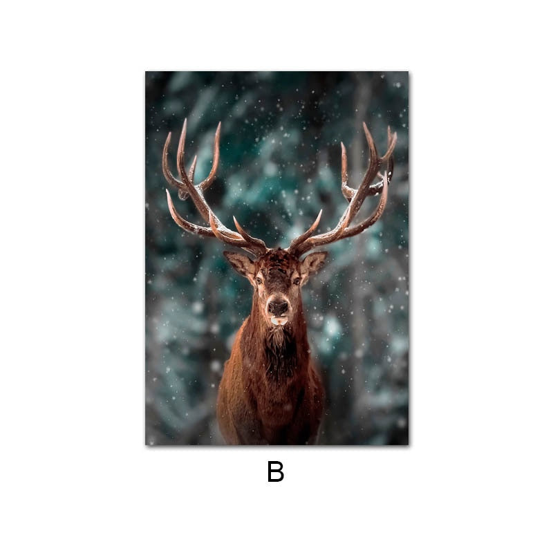 Nature Snow Fog Forest Deer Canvas Art