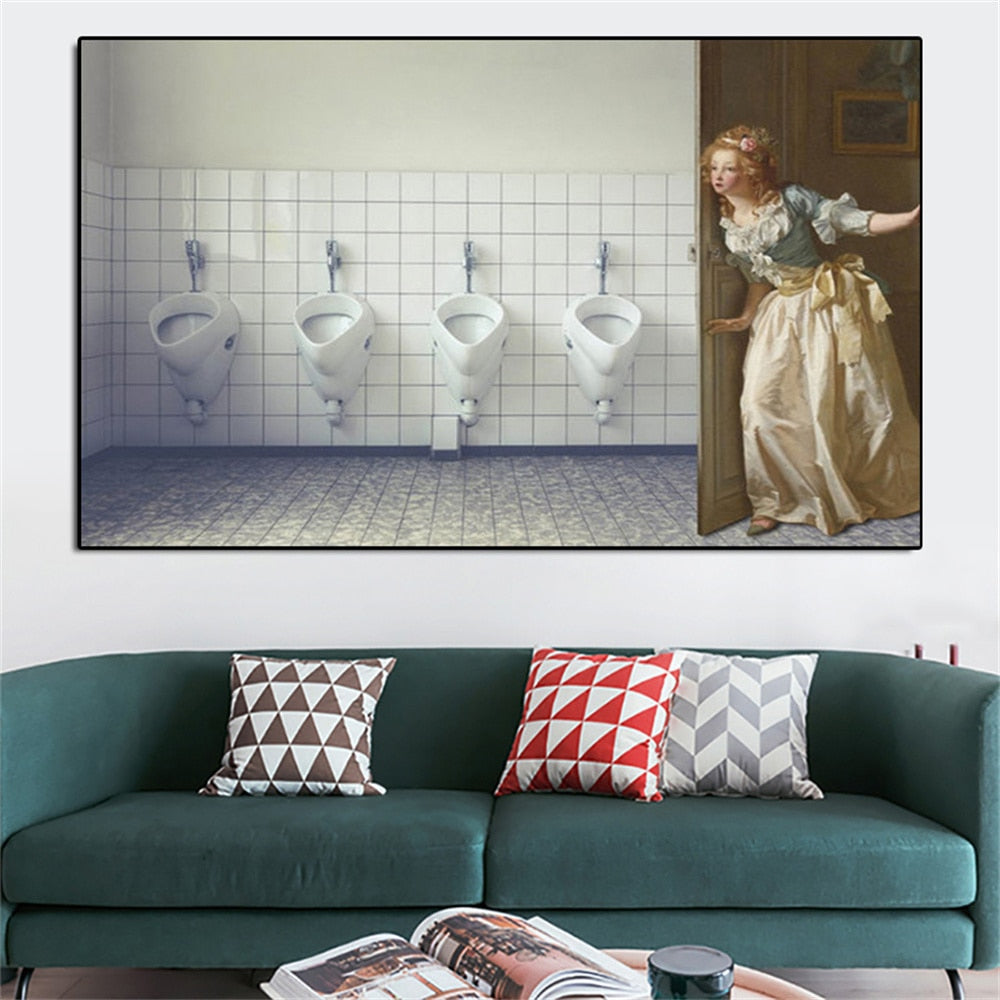 Girl Who Strayed into Men's Bathroom Canvas Art