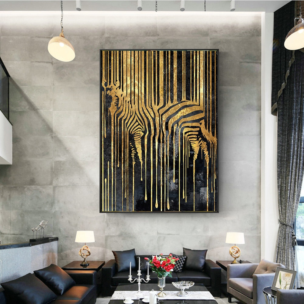 Zebra Golden Line Canvas Art