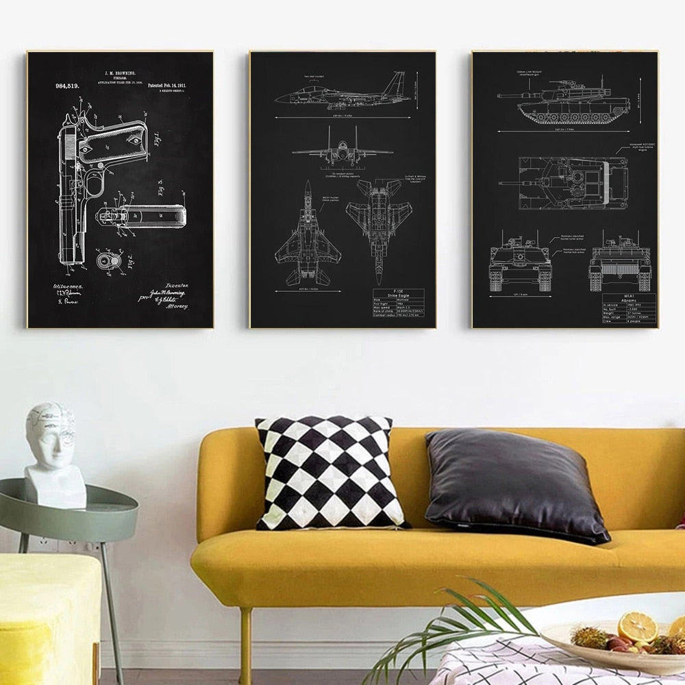 Aircraft Assembly Blueprint Canvas Art