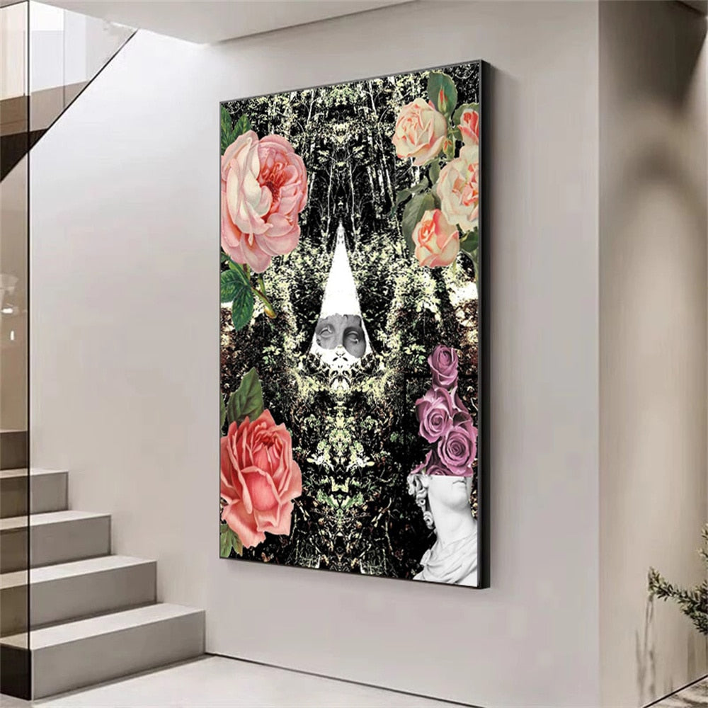 Faceless Woman Hiding in Flowers Canvas Art