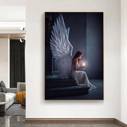 Girl With Wings and Candle Canvas Art