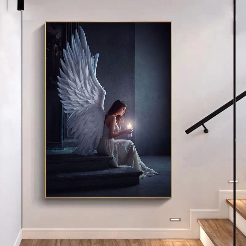 Girl With Wings and Candle Canvas Art