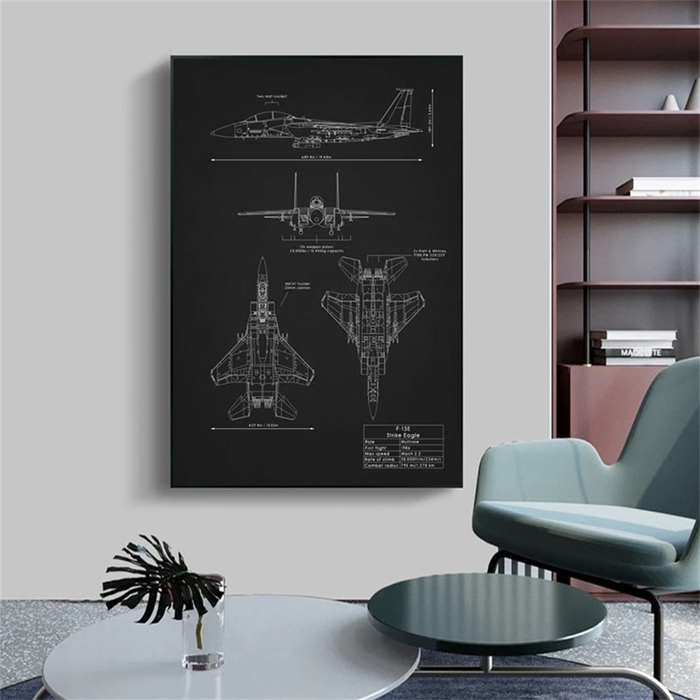 Aircraft Assembly Blueprint Canvas Art