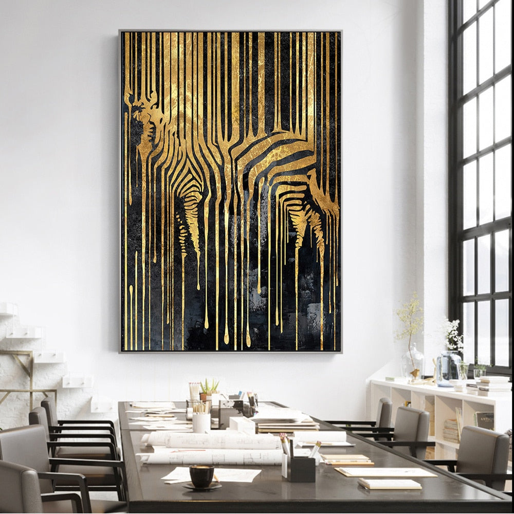 Zebra Golden Line Canvas Art