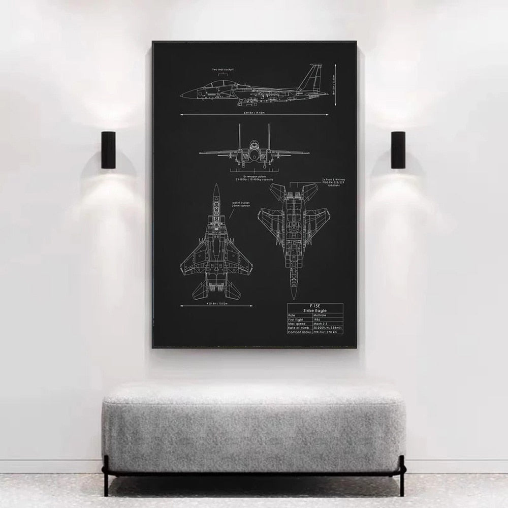 Aircraft Assembly Blueprint Canvas Art